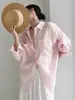Camisa de Linho Puro Rosa Solta Super Estilosa para Mulheres, Novo Modelo 2026, Manga Longa, Top Feminino de Luxo de Alta Qualidade Algodão-Linho
