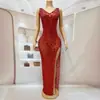 Vestido Sexy sin Mangas Espejo con Pedrería Roja de Lujo Atuendo para Celebración de Cumpleaños Vestido de Noche para Festival de Cine