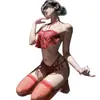 Lencería sexy, ropa de dormir erótica, uniformes coquetos y seductores, conjunto de banda para el vientre estilo antiguo rojo de deseo puro qqny