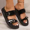 Sandálias Femininas de Solado Grosso com Fivela de Moda, Cor Sólida, Estilo Novo Verão 2026, Bico Redondo, Uma Tira, Europeias e Americanas, Tamanho Plus