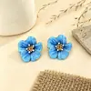 Pendientes florales azules elegantes de estilo francés, con acabado vintage desgastado, de lujo ligero, alta gama, pendientes de temperamento delicado