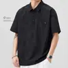 Camiseta de Verão Masculina Fina, Solta, de Manga Curta, com Gola, Top Preto Masculino Retro Bonito, Camisa Polo Casual