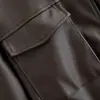 Ropa de Mujer Transfronteriza Otoño 2025 Nueva Moda Decoración de Bolsillo Elegante Cintura Adelgazante Chaqueta de Longitud Media de Imitación de Cuero