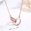Colgante de doble anillo para mujer, simple, con circonita microincrustada, anillo con cierre de cadena para clavícula, collar con cierre de anillo de Singapur