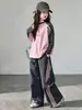 Conjunto de Agasalho Casual Esportivo Primavera e Outono para Meninas 2026, Conjunto de Duas Peças com Camiseta de Manga Longa e Calça de Pernas Largas para Crianças Mais Velhas