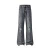 Jeans Rasgados Distressed Cinza Carvão para Homens, Estilo Vibe American High Street, Calças Cimitarra, Caimento Não Justo, Calças Compridas Ligeiramente Evasê