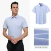 Camisa social funcional de alta qualidade com manga curta em fibra de bambu nano, à prova d'água, à prova de óleo e à prova de sujeira, pode ser bordada com logotipo, camisa masculina de alta qualidade sem amassar