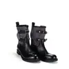 Encuentro de Primera Temporada Hebilla Retro Botas Cortas de Montar Tacón Grueso Botas Vaqueras Western Adelgazantes Redondas Botas Cortas de Motocicleta para Mujer