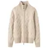 Nuevo cárdigan de punto de cachemira para otoño e invierno, moderno, color liso, de manga larga, cálido, de cuello alto, chaqueta con cremallera, amigable con la piel para mujer