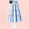 Conjunto de Dos Piezas para Niñas Nuevo de Verano Estilo Universitario Lindo Top Redondo de Manga Corta y Falda Versátil Dulce con Lazo y Pastel