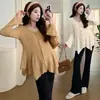 Conjunto de Maternidad 2026 Tejido de Punto de Primavera Moda Diseño Irregular Top de Maternidad Pantalones con Soporte para el Vientre Ligeramente Acampanados