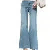 Jeans Micro-Flare Bordado de Flores Azuis Feminino Verão 2026 Novo Plus Size Meninas Cheinhas Cobre o Quadril Emagrecedor Calça Reta
