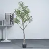 Planta verde artificial estilo nórdico, olivo, planta artificial en maceta, gran adorno decorativo para sala de estar, decoración de bonsái de interior, árbol artificial