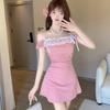 Vestido Estilo Deseo Puro con Encaje, Puntada de Encaje, Lazo Francés, Falda de Verano, Cintura Ajustada, Elegante Falda de Cintura Alta, Falda Línea A
