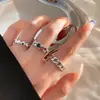 Anel de Coração Colorido de Metal com Zircônia Transfronteiriço para Mulheres Estilo Ins Nicho High-End Conjunto de Anéis Abertos Ajustáveis