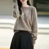 Suéter casual de alta costura pronto para usar, 100% lã escovada, novo para outono e inverno, feminino, de corte solto, com gola redonda