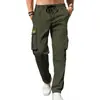 2026 Transfronterizos Verano Hombres Únicos Estilo Americano Versátiles Pantalones con Cordón Color Sólido Casual Modernos Cómodos Pantalones Cargo En Stock