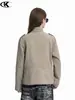 Chaqueta de hombro recto estilo retro americano 11KN para hombre y mujer, corte holgado, diseño de patchwork deconstruido, abrigo corto casual desgastado con cuello alto