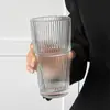 Canecas de Casal Mais Vendidas Alta Aparência Copo para Bebida Fria Suco Café com Tampa Canudo Grande Capacidade Copo de Vidro Listrado Copo de Água