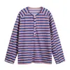 Camiseta retro casual de rayas de estilo japonés Rumeng para hombre y mujer, top casual versátil de caída suelta de otoño de nicho