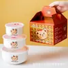 Chengkui Oso Feliz Tazón para Conservar Frescura Juego de Tres Piezas Creativo Simple Cerámica Sellado Tazón para Conservar Frescura Hogar Negocio Regalo