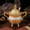Taza de Azúcar Blanca Estilo Europeo, Taza de Azúcar Creativa y de Moda, Botella para Condimentos, Artículos Esenciales Diarios para Cocina de Restaurante, Azucarero con Patrón de Pavo Dorado