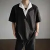 Camiseta Polo de Manga Corta con Cuello Polo y Patrón de Trigo Falsa de Dos Piezas Estilo Old Money para Hombre, Top de Manga Media Resistente de Moda para Verano