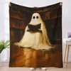 Manta de Halloween Manta Linda de Fantasma y Calabaza Serie 2 Manta Decorativa para Oficina Manta de Franela Otoño e Invierno