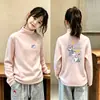 Blusa Térmica de Fleece Base para Meninas, Camiseta de Manga Longa Escovada para Crianças Médias e Maiores, Camada Interna Quente, Novidade Outono/Inverno, Blusa Casual
