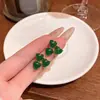 Nuevos Pendientes de Flor con Forma de Corazón de Imitación de Calcedonia Esmeralda Estilo Retro Chino, Pendientes de Botón Versátiles Elegantes de Lujo Ligero de Nicho de Gama Alta
