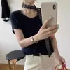 Design Estilo Coreano de Verão, Novo Cardigan de Tricô Versátil Simples com Gola Redonda Costurada Slimming de Manga Curta para Mulheres, Algodão Branco