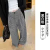 Pantalones Cuadros Negros para Mujer Petite 2026 Nuevo Otoño Rectos de Pierna Ancha Sueltos Caídos Ajuste Relajado Perezoso