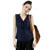 Camisa estilosa de gola V com amarração na cintura franzida sem mangas para mulheres, nova regata de verão plus size solta que afina
