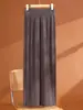 Calça de malha canelada 100% lã pura feminina cintura elástica outono e inverno cor sólida solta casual versátil calça de malha de perna larga