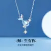 Colar Vida de Baleia 2025 para Mulheres Moda Luxo Leve Pingente de Pedra da Lua Elegante Corrente para Clavícula de Baleia Azul