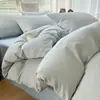Juego de Ropa de Cama Minimalista Clase A de Cuatro Piezas con Funda de Edredón de Algodón Lavado, Sábana Ajustable y Ropa de Cama Rayada para Dormitorios Estudiantiles, Juego de Ropa de Cama de Tres Piezas
