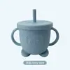 Taza de Aprendizaje para Bebés con Popote de Silicona Taza de Beber Agua con Tapa Antipolvo y Anticaídas Taza para Snacks de Silicona de Grado Alimenticio Punto Transfronterizo