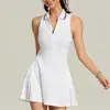 Saia-Vestido de Tênis de Verão Transfronteiriça para Mulheres com Gola Polo com Meio Zíper, Malha Respirável, Ajustada, Elástica, Versátil