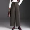 Calça Reta Wide Leg de Lã Slimming Feminina 2026 Outono/Inverno Nova Calça Cropped de Cintura Alta Fluida Versátil Casual