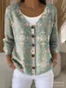 Nova blusa de moletom com botões, gola V, manga longa, estampada em 3D, estilo personalidade, solta, para outono e inverno, jaqueta suéter para mulheres