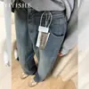 Jeans Reto de Cintura Alta Retro com Padrão de Estrelas Feminino Outono 2024 Novo Calças Largas Afuniladas