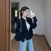 Cardigã de tricô com zíper estilo retrô coreano para mulheres, adequado para primavera, outono e inverno, com gola alta, caimento solto, comprimento curto, top jaqueta suéter macio e versátil