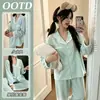 Algodón de Nube Manga Larga Encaje Francés Dulce Estilo Pequeño Chanel Pijama para Mujer Ropa de Casa Portátil para Primavera y Otoño