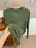 Nueva Camiseta de Rayas de Manga Larga para Mujer Primavera y Verano 2026, Verde Oscuro Retro, Caída Suelta, Estilo Perezoso, Camiseta Básica Estilo Coreano