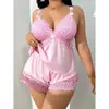 E-commerce Transfronteiriço Europeu e Americano Tamanho Plus Renda Sexy Pijama Conjunto de Duas Peças Sexy Conjunto de Camisola e Shorts Puro Desejo Roupa de Dormir