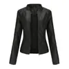 Roupas de couro femininas de tamanho europeu transfronteiriço Jaqueta slim fit feminina Casaco fino de primavera e outono Roupas de motociclista femininas Jaqueta de couro com gola plus size