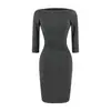 Vestido azul marinho outono 2026 novo estilo coreano elegante, cintura marcada, afina a silhueta, mangas três quartos, justo ao quadril