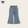 Roupas Infantis Yingsibo Nova Primavera e Verão Calças Longas para Meninas, Calças de Menina, Calças Flare, Jeans Infantil