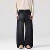 Calça masculina de alta qualidade, estilo streetwear americano, com design de respingos de tinta, não elástica, modelagem solta, perna levemente curvada, corte reto, perna larga.