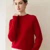 Suéter de Gola Redonda 100% Caxemira para Mulheres, Novo Tricô Liso para Outono e Inverno, Suéter de Caxemira com Caimento Solto